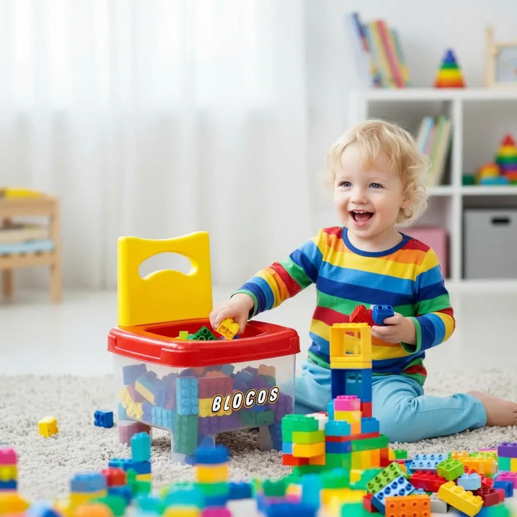 Brinquedo Educativo 2 Em 1: Cadeira + Blocos Grandes "lego" 48 Peças para montar blocos