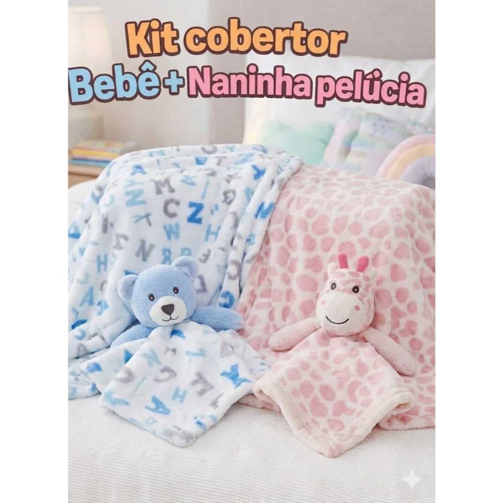 Kit Manta Bebe E Naninha Pelucia Antialergica Enxoval Infantil Presente Cha De Bebe