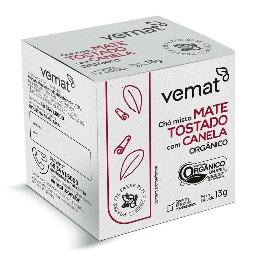 Chá Mate Natural Tostado com Canela Orgânico 10 Sachês