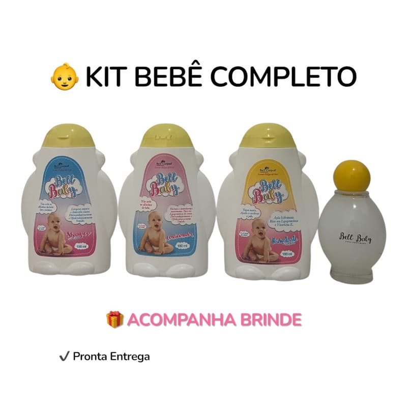Kit Bebê Completo Bell Baby 4 Itens Infantil Shampoo Condicionador Hidratante Colônia Recém Nascido Cheirinho Suave