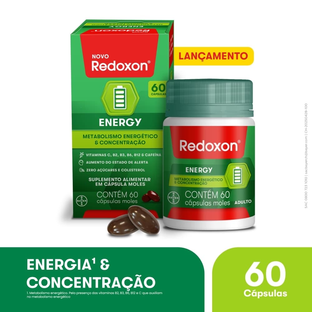 Suplemento Energy Vitamina C, B12 e Cafeína 60 caps Redoxon