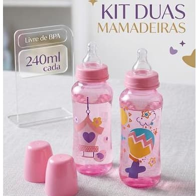 Kit 2 Mamadeiras PETITA 240 ml bico Orto ou redondo silicone