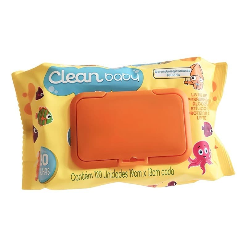 Lenços/Toalhas Umedecidas Clean Baby/120 Unidades Extrato Aloe Vera Infantil/Bebe