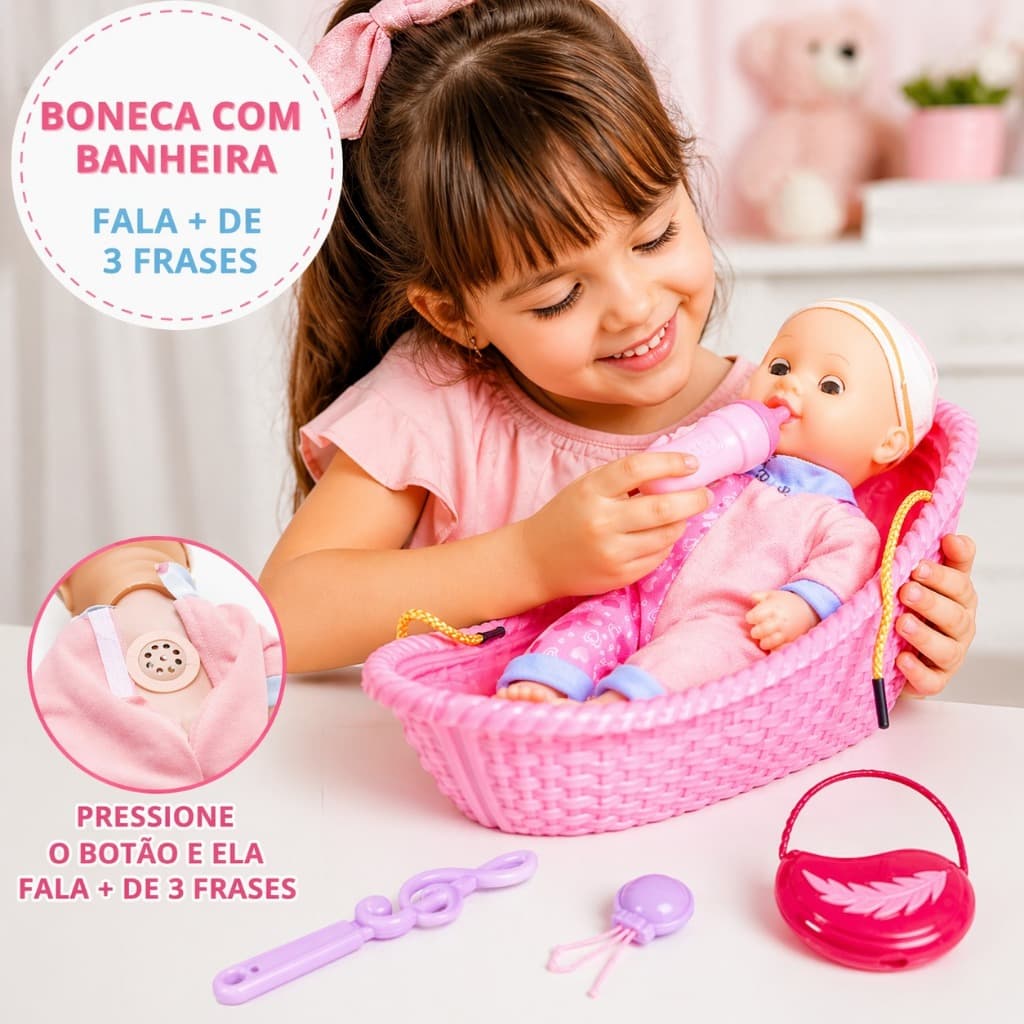 Boneca Com Som Brinquedo de Meninas Boneca Realista Com Banheira e Mamadeira