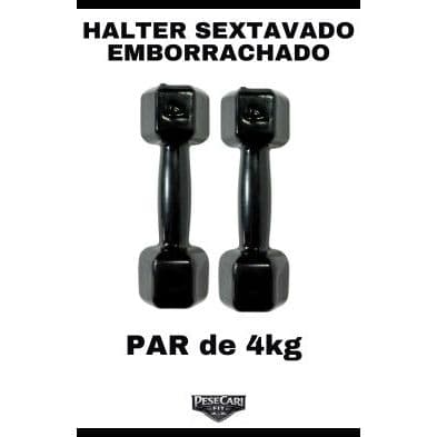 Par Halter Sextavado Emborrachado 4kg - Peso de academia Musculação Treino em Casa Funcional CrossFit