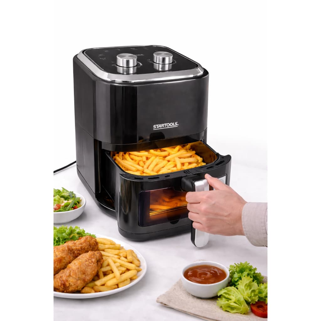 Fritadeira Elétrica Air Fryer 5L Visor de Vidro Digital LED 1350W Startools 220V - Grande Antiaderente