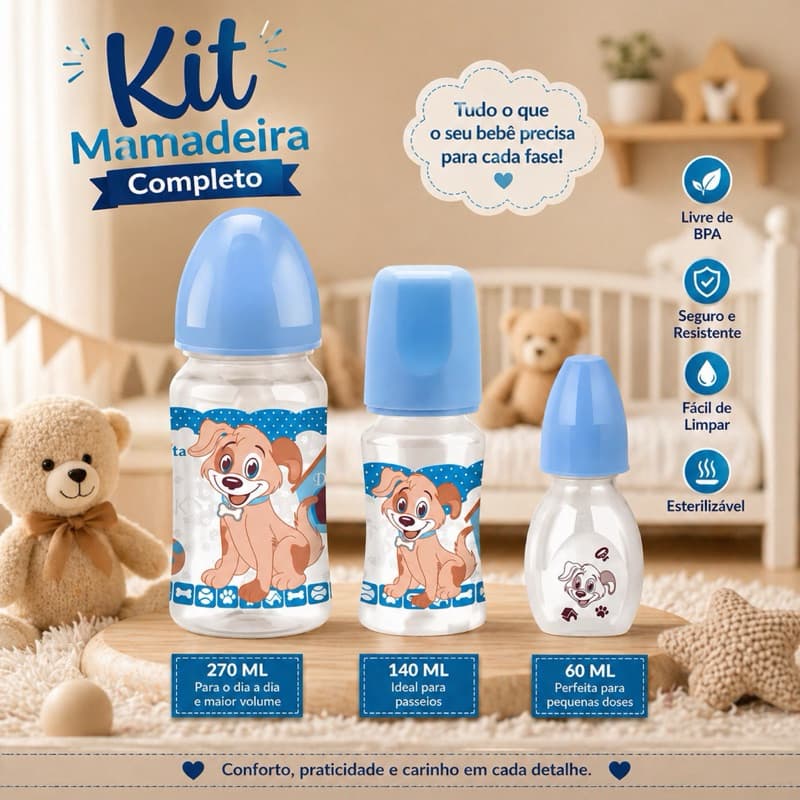 Kit Mamadeira fases do Bebê bico silicone bebê Menino Menina 3 tamanhos