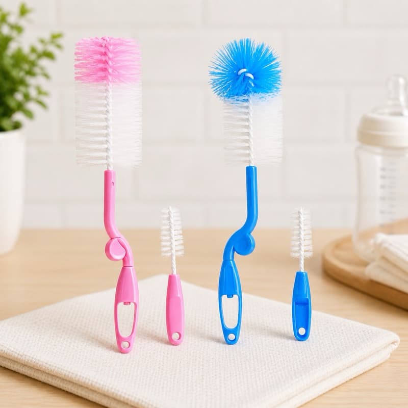 Escova Mamadeira e Bicos Bebê Limpeza Profunda BPA Free Pais & Filhos Azul/Rosa