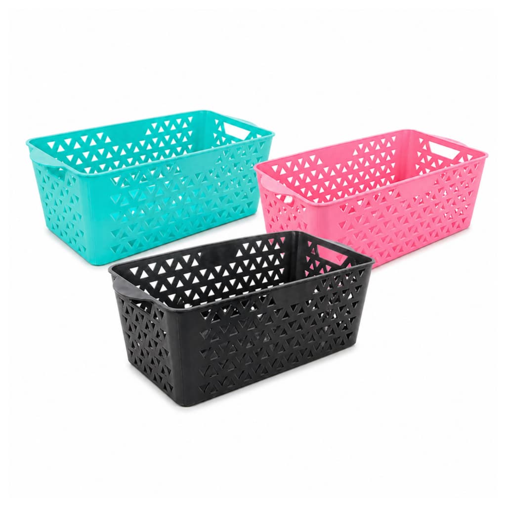 Kit 3 Cestos Organizadores Plástico Retangular Multiuso Banheiro Cozinha Lavanderia