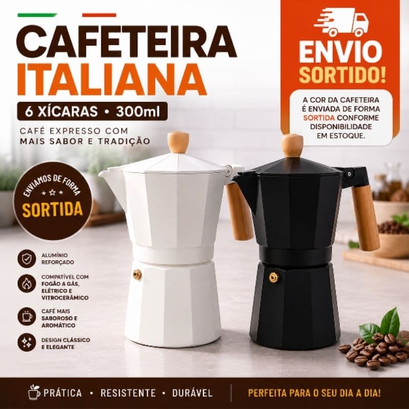 Cafeteira Italiana Inox 6 Xícaras 300ml Moka Café Expresso Profissional Resistente Premium Sortida