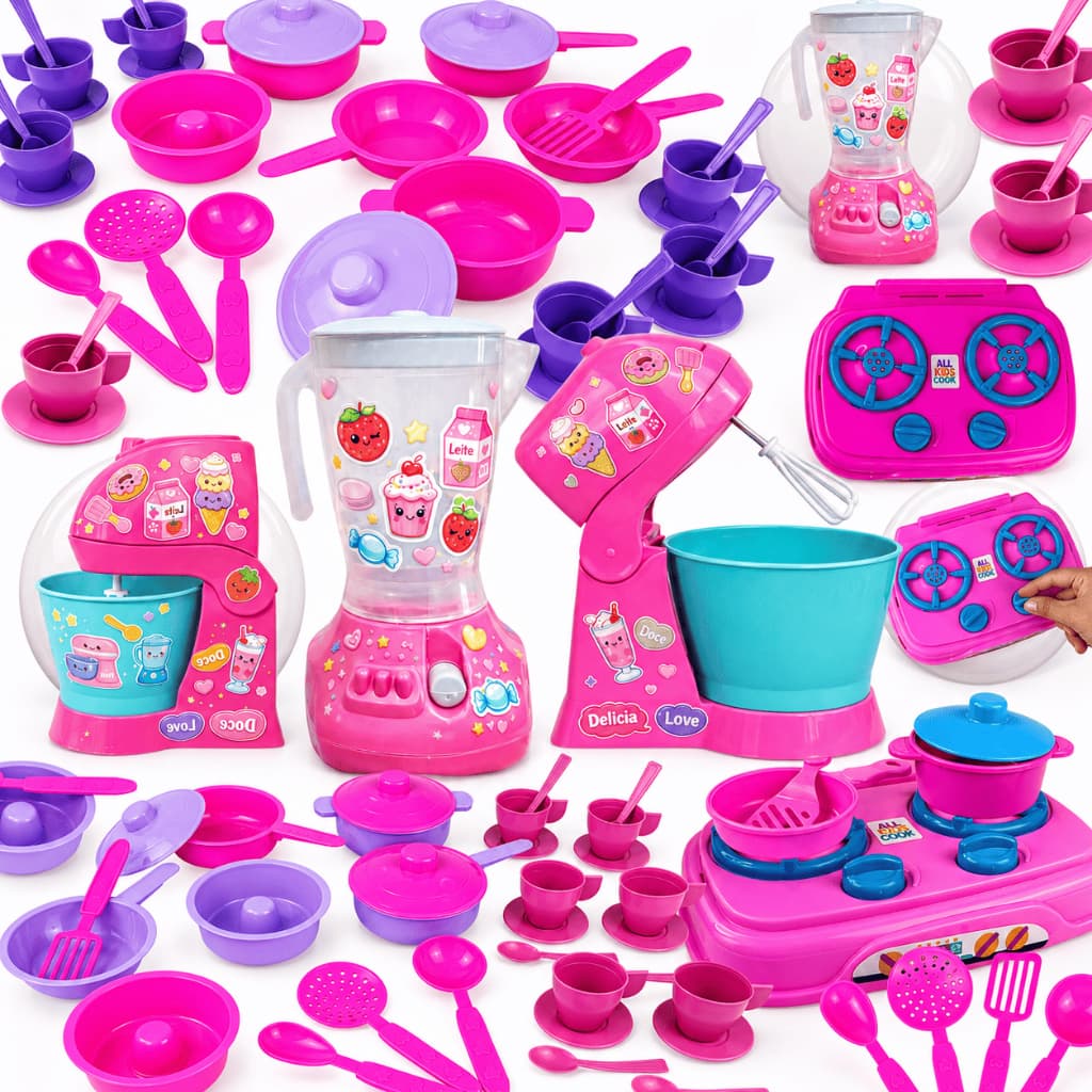 Kit Infantil Brinquedos de Casinha Cozinha Comidinha Cooktop Eletro Menina Menino