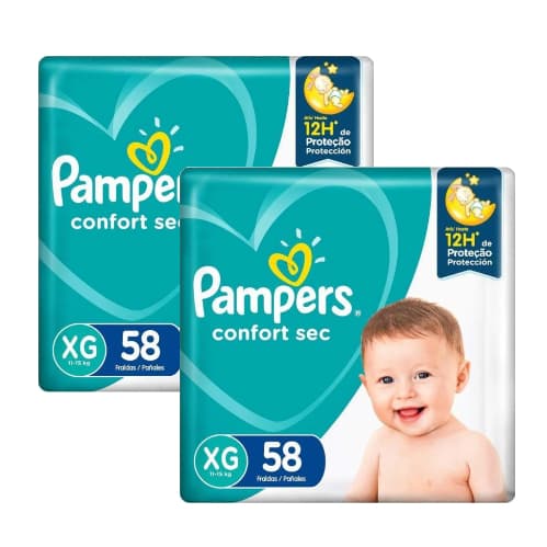 Kit 2 Pacotes Fralda Pampers Confort Sec XG 58 unidades cada