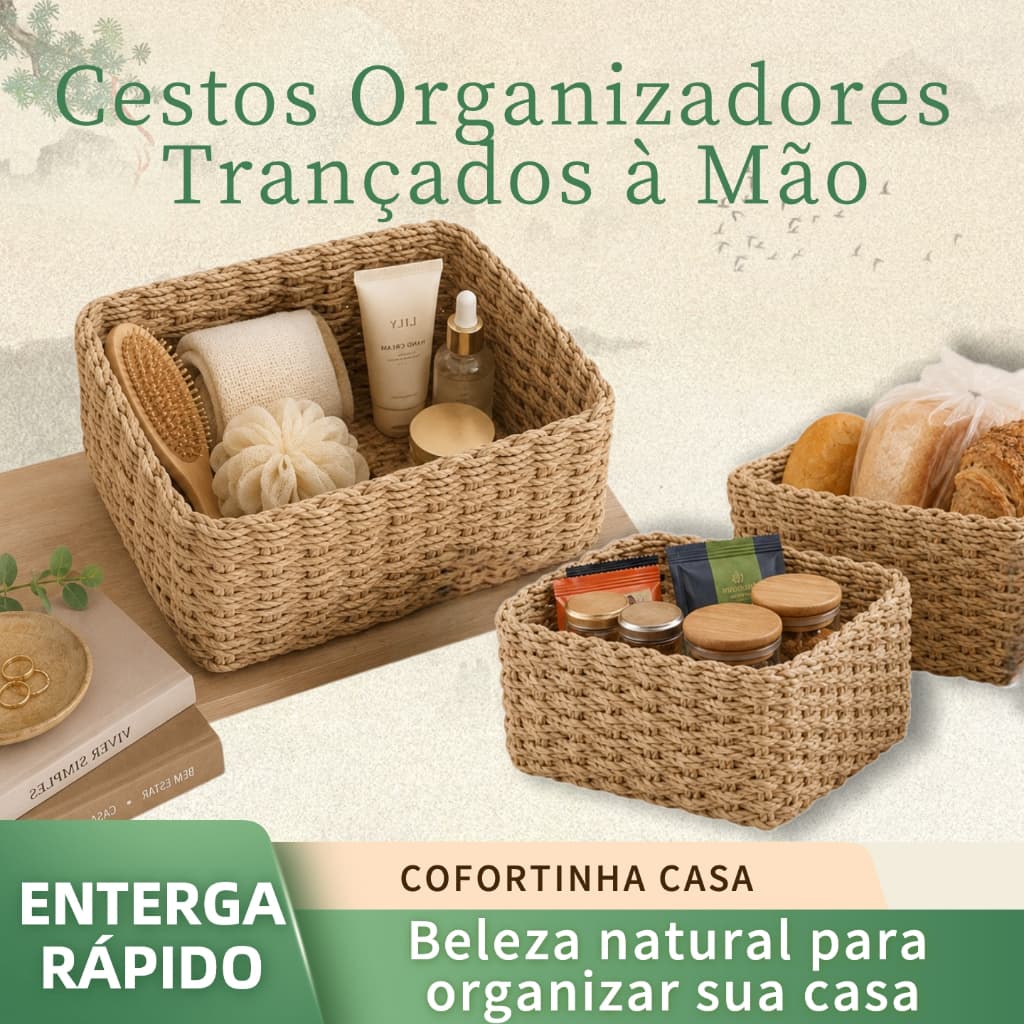 Cesto Organizador Artesanal  De Palha Para Casa Banheiro Cozinha