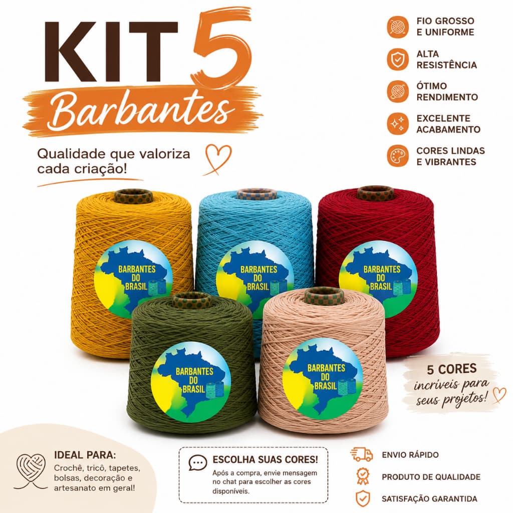 Kit 5 Cones de Barbantes Fios 8 ou 6  600gr Perfeito Para Crochê