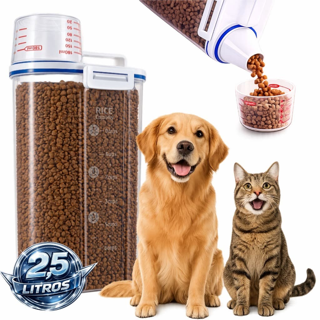 Porta Racao Pet Pote Racão Pet Pote Hermético Armazenador De Ração Para Cães Gato Cachorro Passarinho Aves 2,5 Litros