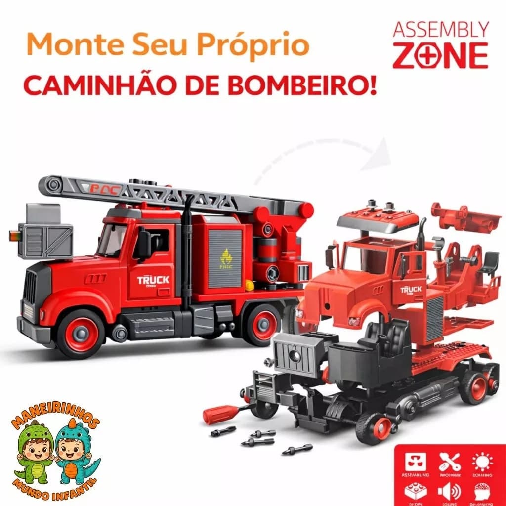 Caminhão Bombeiro Monta Desmonta Som Luz Espirra Água Fricção Infantil- presente menino  bombeiros LEGO BLOCOS DE MONTAR