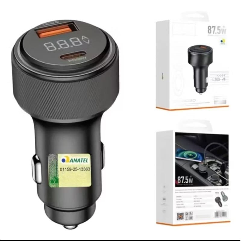 Carregador Veicular Turbo H’maston L16 87.5W – USB com Display LED