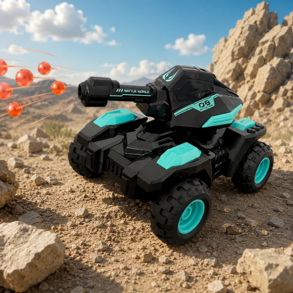 Carrinho de Controle Remoto Tanque de Guerra Lança Bolinhas de Gel