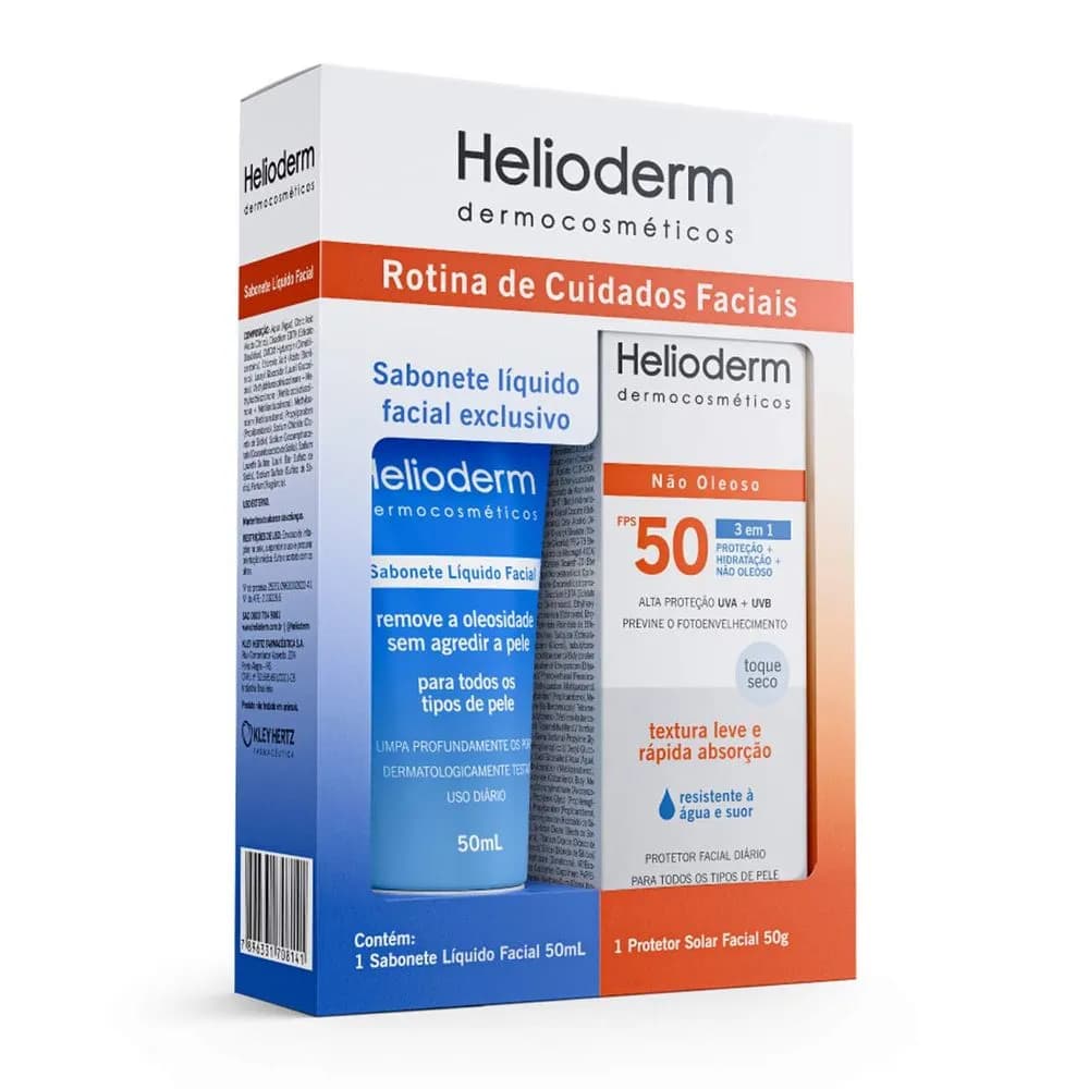 Kit Helioderm Protetor Facial FPS 50 50g + Sabonete Líquido Facial 50mL