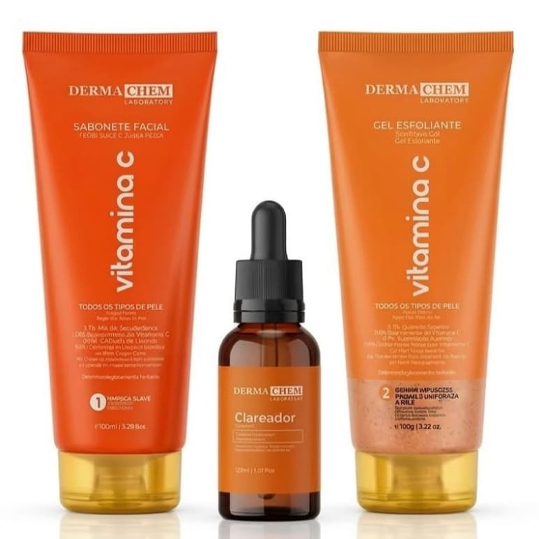 Kit Skincare Dermachem Vitamina C Sabonete + Esfoliante + Sérum Facial Clareador Antiacne
