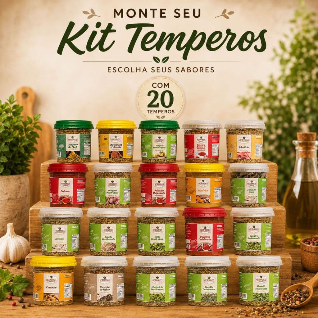 MONTE SEU (KIT C/ 20 TEMPEROS) ,CONDIMENTOS ,ESPECIARIAS ,VARIOS SABORES P/ CARNES ,AVES,PEIXE,SALADAS A  SUA ESCOLHA