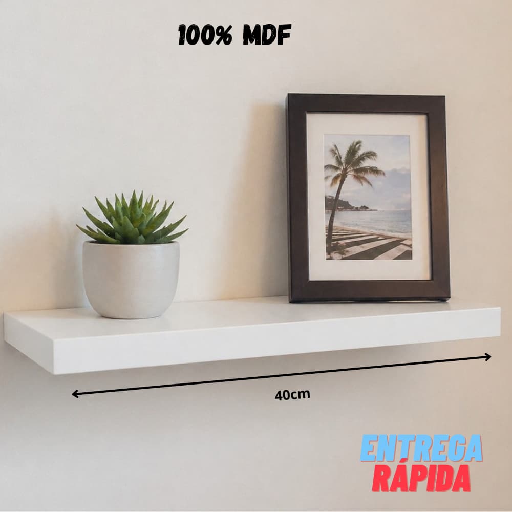 Prateleiras Decoração Reta em MDF Parede Sala Quarto Cozinha | 15x40cm Suporte Invisível | 4 cores disponíveis | Madeira