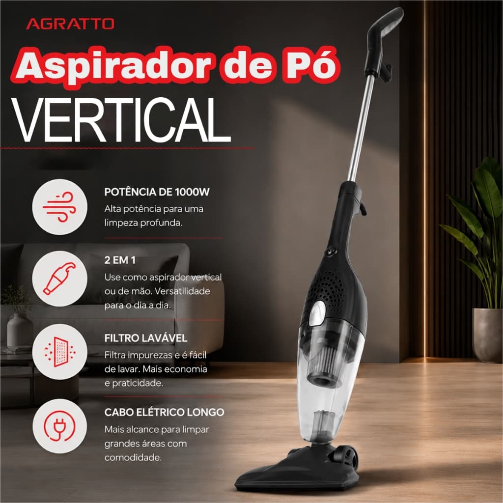Aspirador de Pó 2 em 1 127V Aspirador Alta Velocidade Aspirador Vertical de Pó Aspira Sofá  Carro