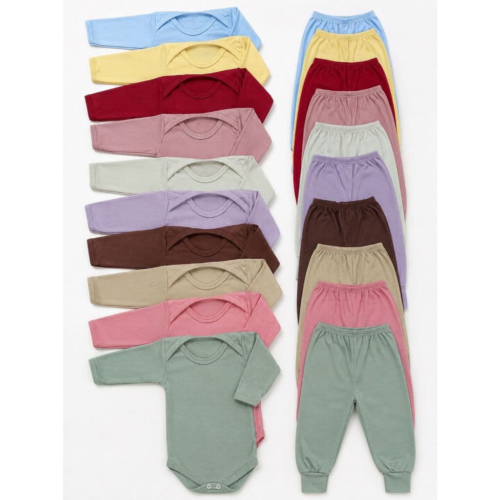 Kit Enxoval Infantil 6 Peças Body Manga Longa E Mijao De Bebê Menino E Menina malha canelada