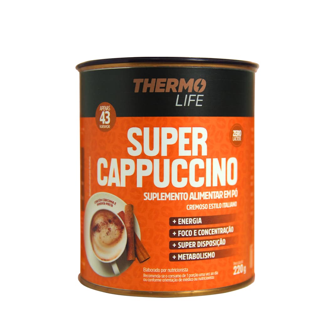 Super Cappuccino Thermo Life 220g Super Café Pré Treino Café Termogênico TCM