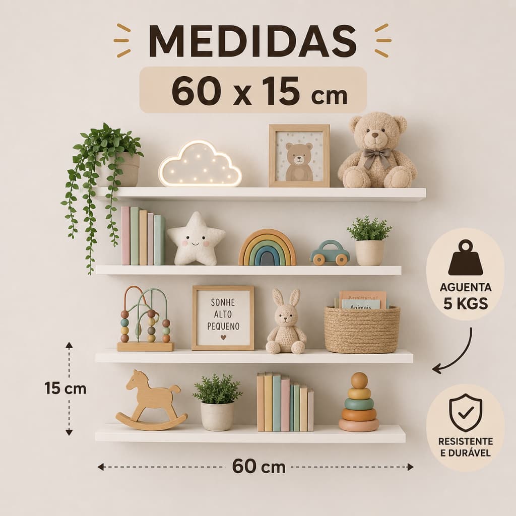 Prateleiras de Parede Suporte Invisível Nicho Multiuso 60x15cm  MDF Reforçado 15mm Quarto escritorio clinica salao