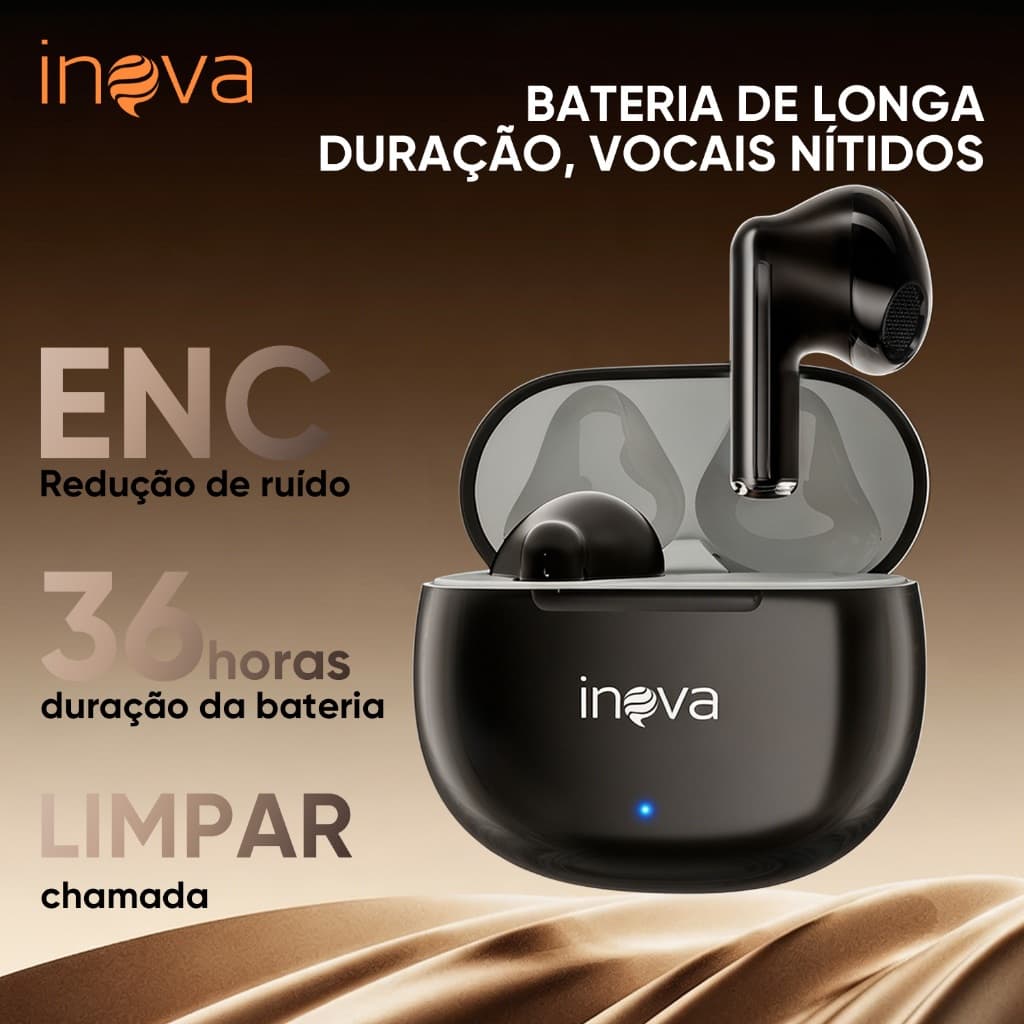 INOVA Fone De Ouvido Bluetooth ENC Sem Fio Fone TWS Headset Com Cancelamento De Ruído ELonga Duração De Bateria 36H