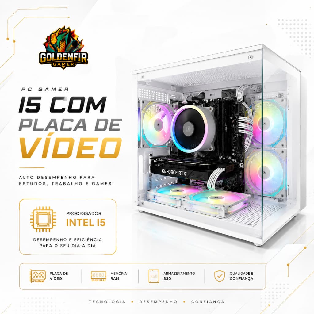 COMPUTADOR GAMER COMPLETO I5 COM 16GB, PLACA DE VIDEO 2G DDR5, WI-FI, SSD, FONTE REAL,  PRONTO PRA USO