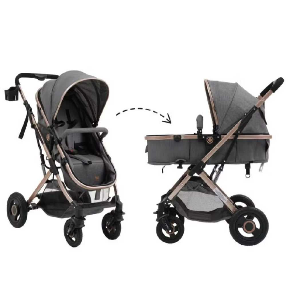 Carrinho de Bebê  Passeio Berço Elysian Maxi Baby Cinza com rose