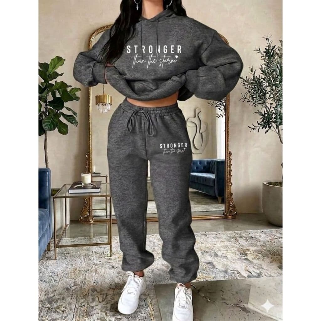 Conjunto Moletom Estampado Feminino Premium Flanelado Calça Jogger Blusa Canguru Elegante Quente Confortável