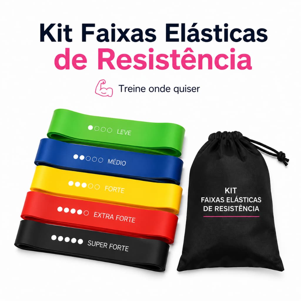 Kit 5 Faixas Mini Band Fita Elástica 5 Níveis Resistência Academia Exercícios Yoga Musculação Fisioterapia Treino