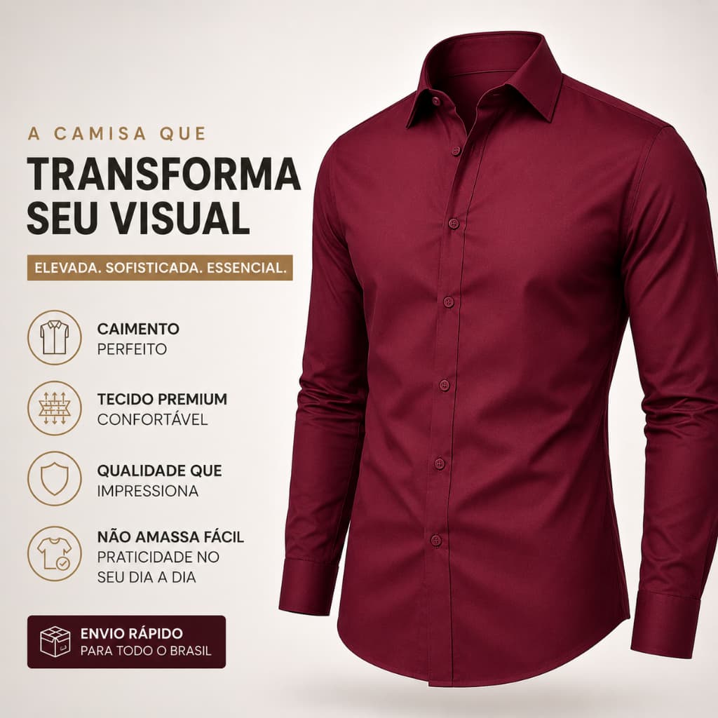 Camisa Social lisa Slim Masculina Para Trabalho Escritorio Congresso Fardamento Igreja E Evangelico