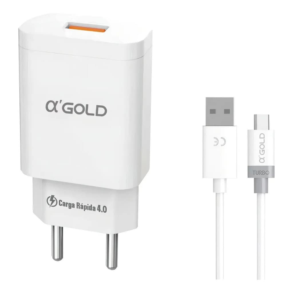 Carregador Rápido turbo x gold  fonte + cabo tipo V8  para celular pratico Bivolt