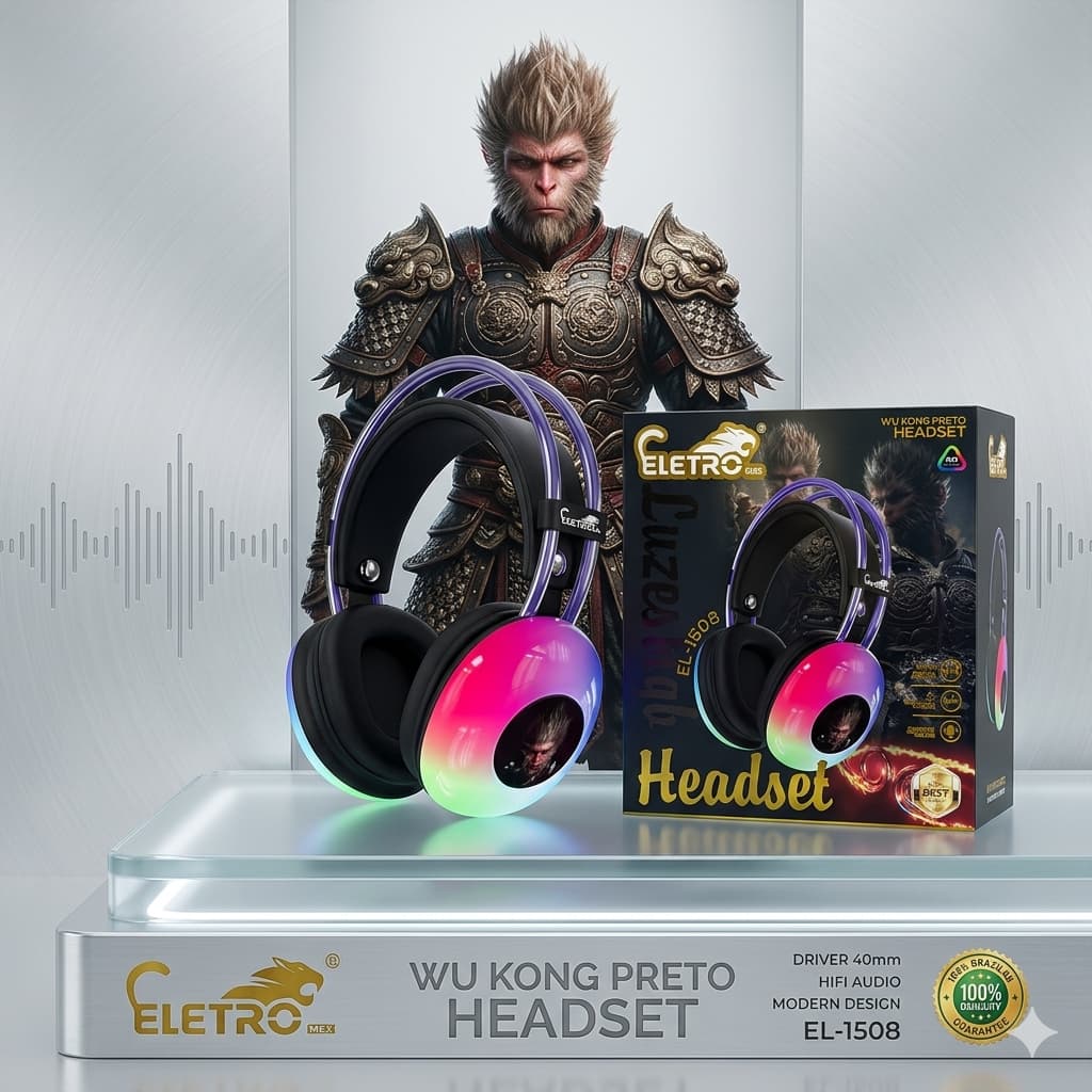 Headset Gamer RGB Bluetooth Sem Fio com Microfone Som Estéreo Baixa Latência para PC Notebook Celular