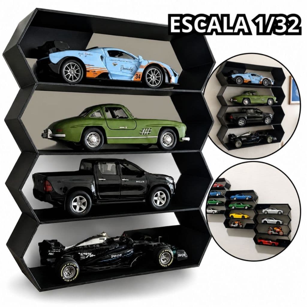 Display Nicho Suporte Miniatura 1:32 Expositor Prateleira Parede Vitrine Carrinho Hotwheels