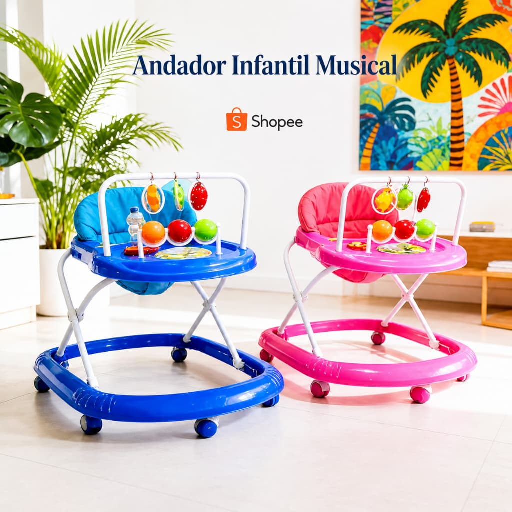 Andador Infantil Musical para bebês Menino e Menina Estimula Coordenação Com Estofado