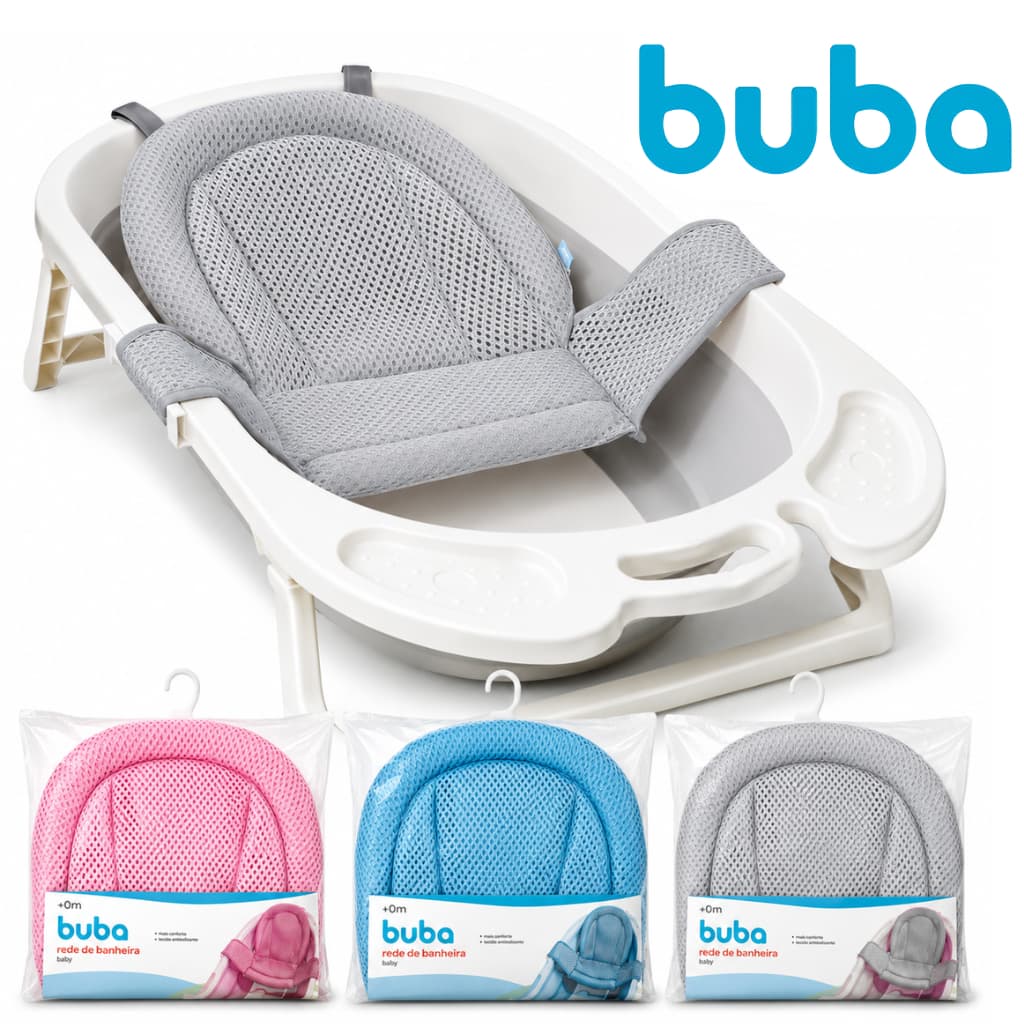 Rede Proteção Banheira Bebe Buba Recém Nascido Suporte Almofadado Ajustável Banho Seguro 4 Trava