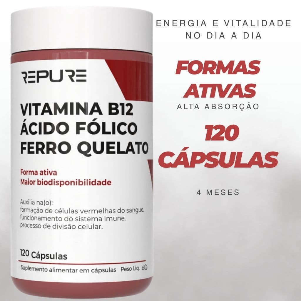 Suplemento Alimentar Repure Vitamina B12  Metilfolato Ácido Fólico Ferro Quelato120 Capsulas 4 meses