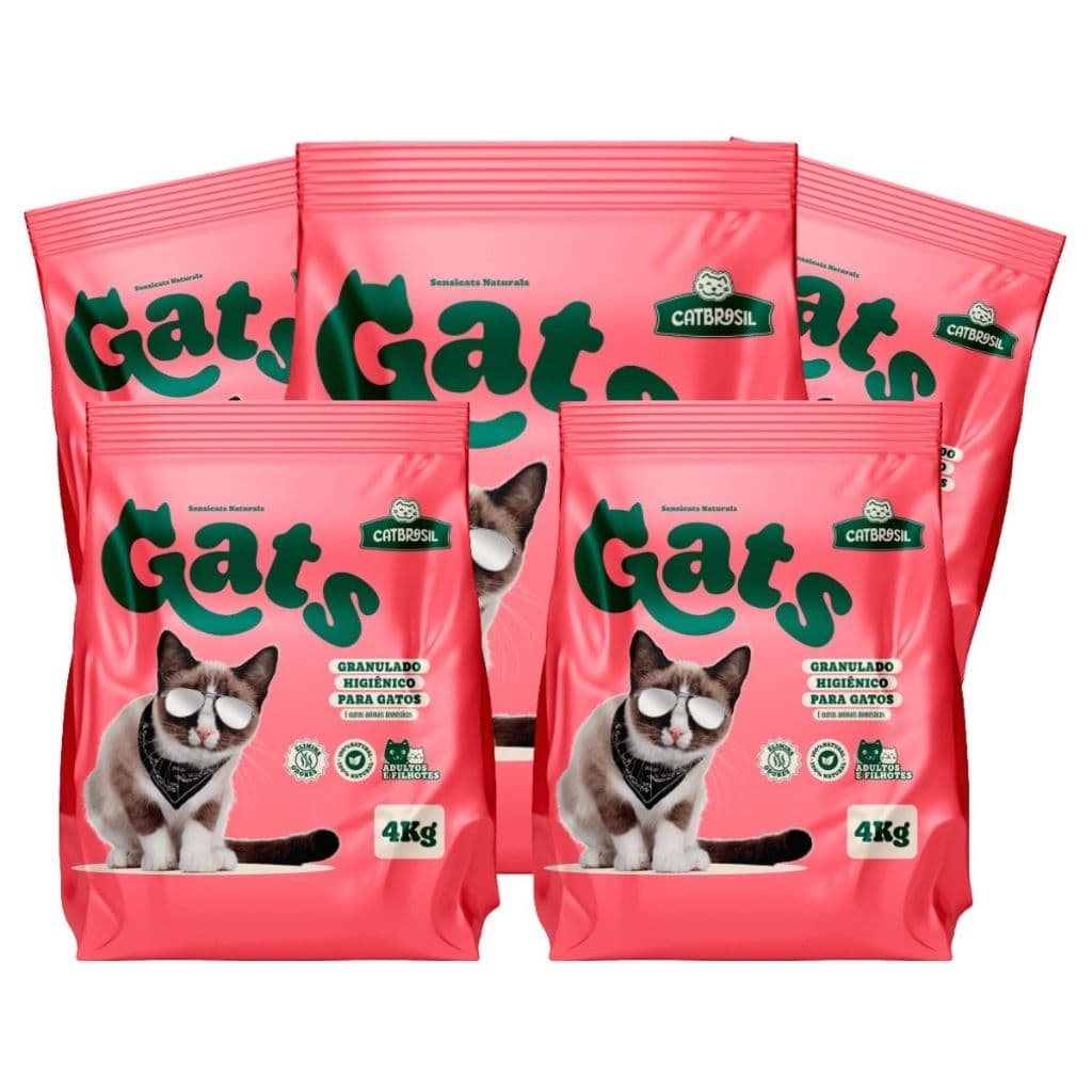 Kit 5 Areia de Gato Pacotes de Areia Sanitária Antiodor Tira Cheiro Gatos Tradicional 100% Natural Gat's