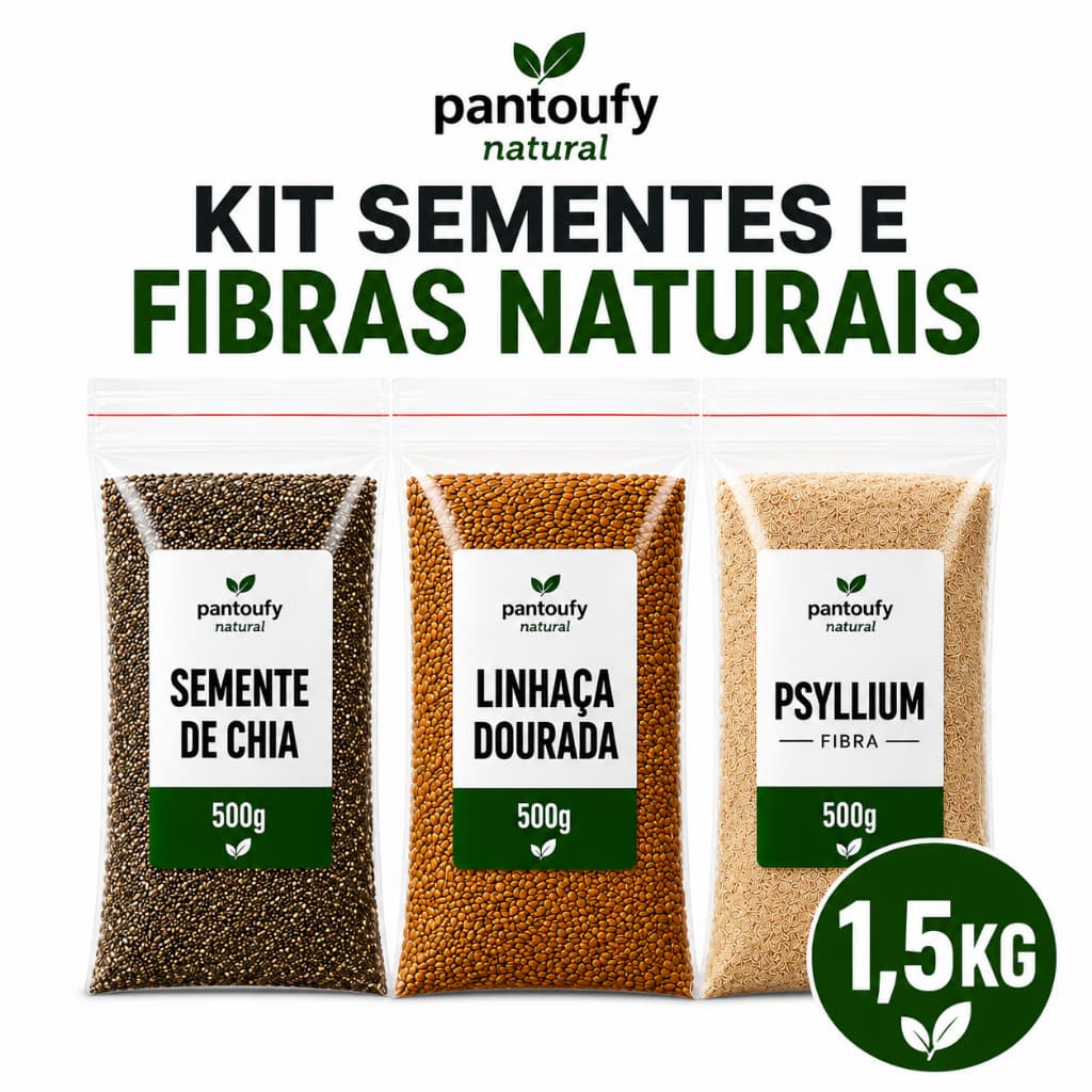 Mix Natural 1,5kg: Chia, Psyllium e Linhaça Dourada - Intestino Saudável e Dieta Low Carb