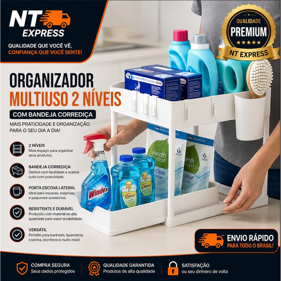 Organizador Multiuso 2 Niveis Bandeja Corredica Armazenamento Pratico Cozinha Escritorio