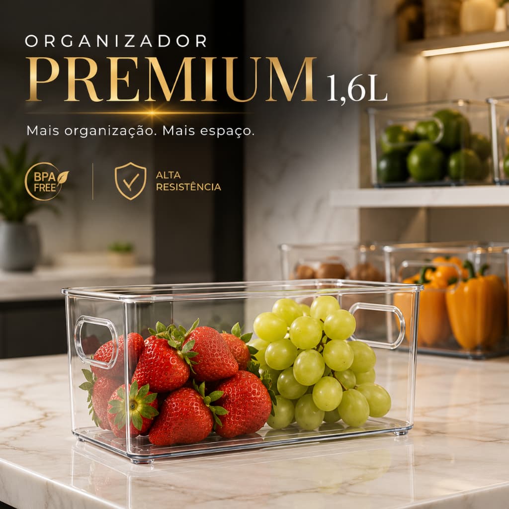Kit Organizador De Geladeira Acrílico Multiuso Transparente Plasutil Gaveta Armário Cozinha Despensa