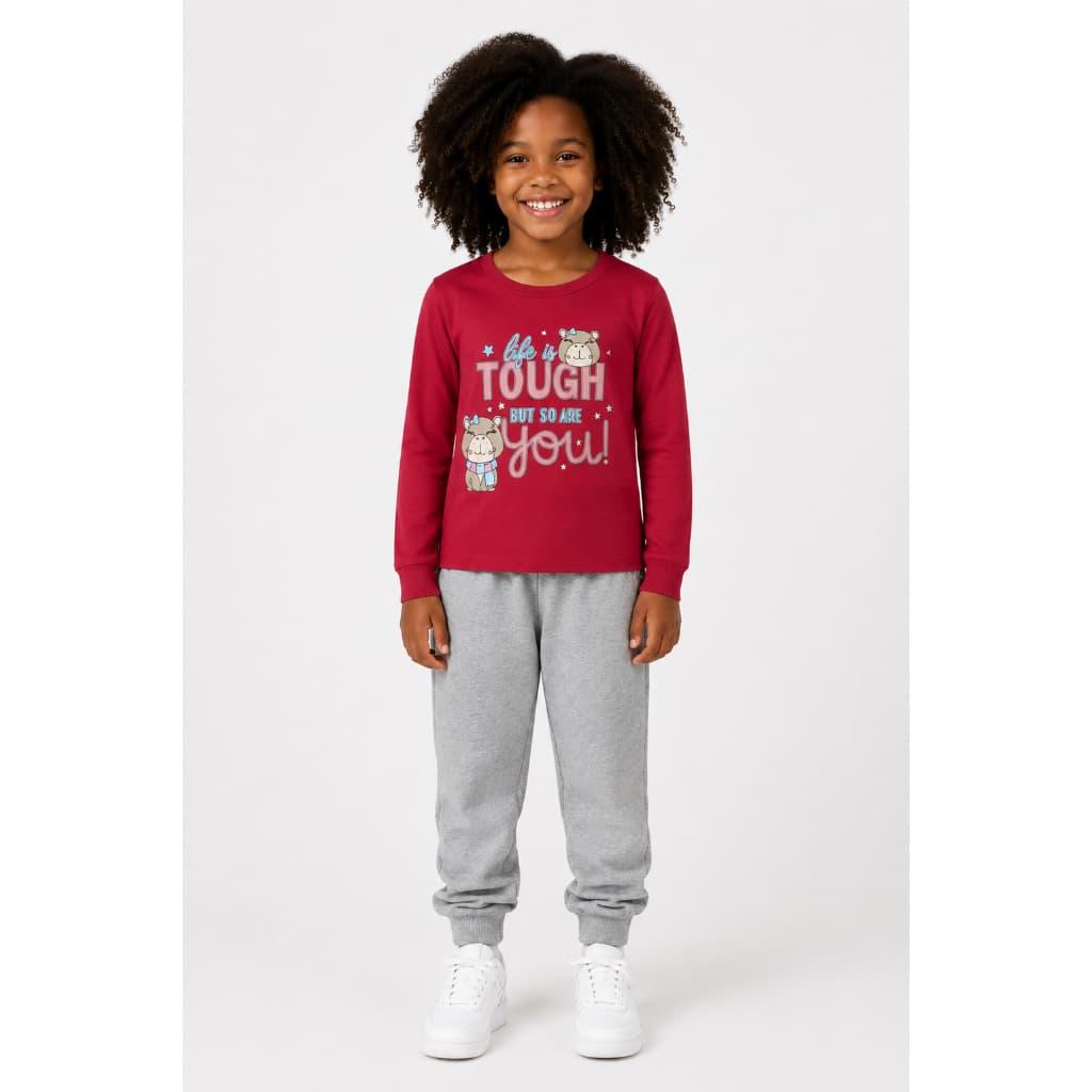 Conjunto Infantil Feminino Manga Longa Calça Moletom Rosa