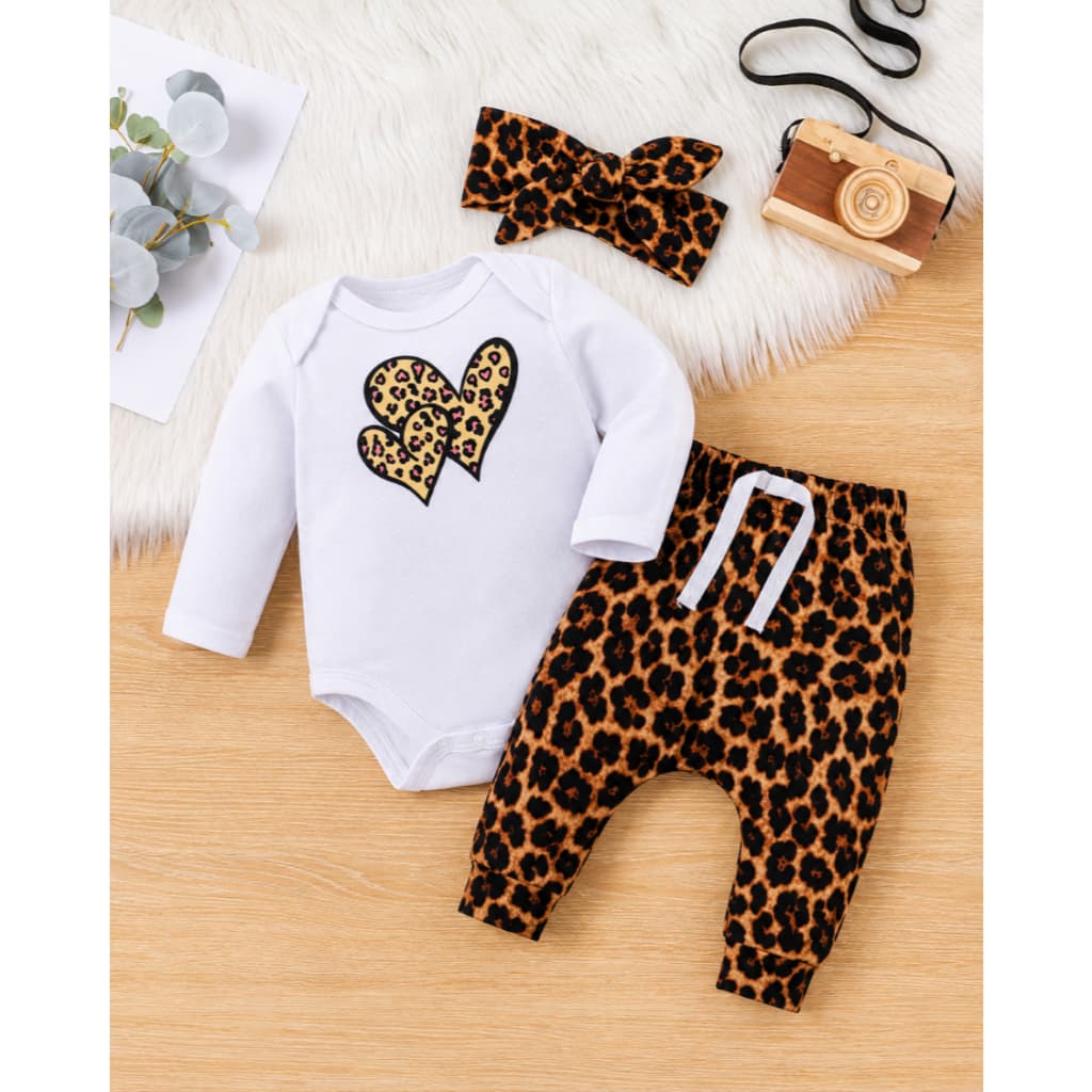 conjunto bebe menina oncinha inverno frio roupa roupinha P M G Mini diva estampado com faixa  cabelo