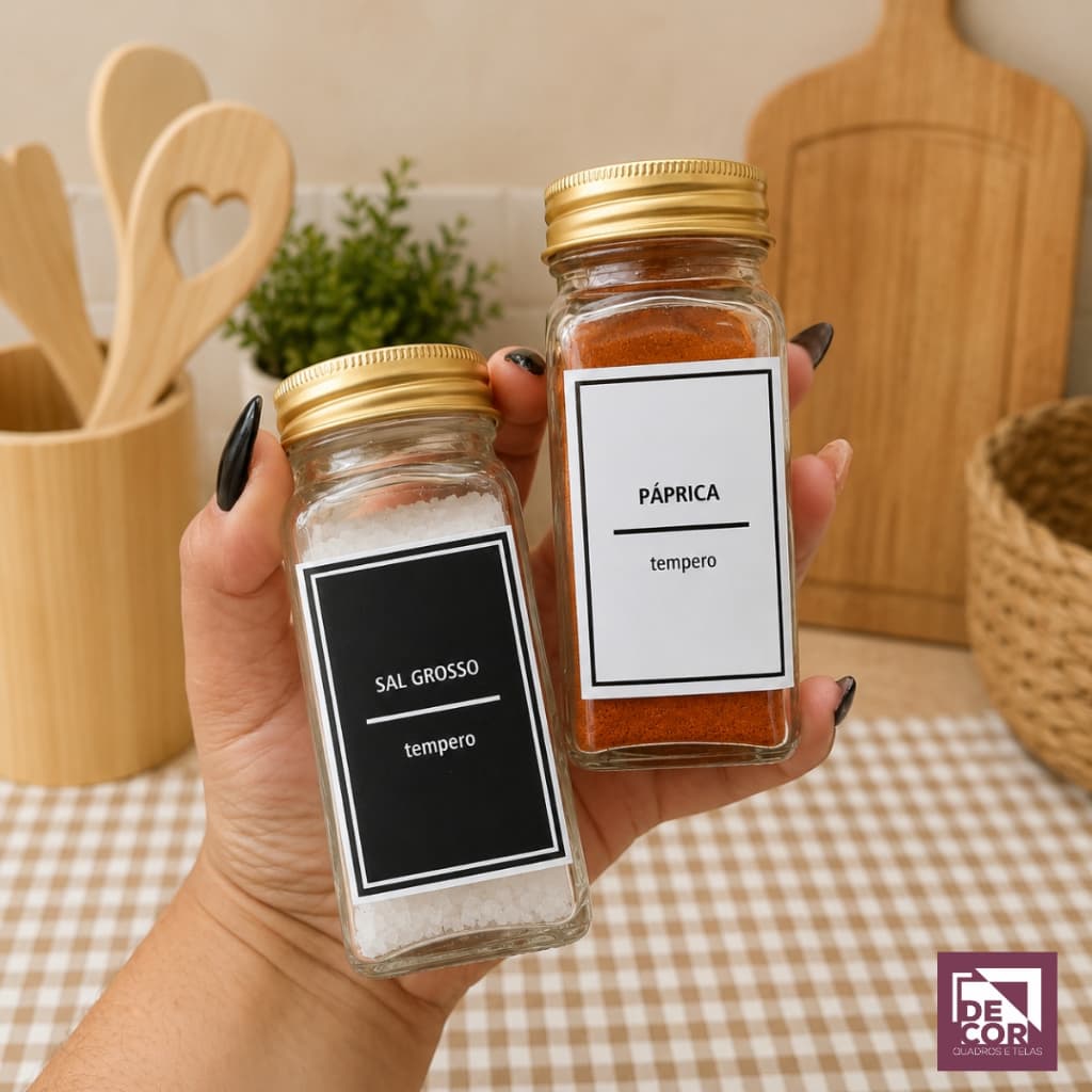 Kit Etiquetas para Temperos e Condimentos Adesivas Vinil Impermeável Organização de Potes