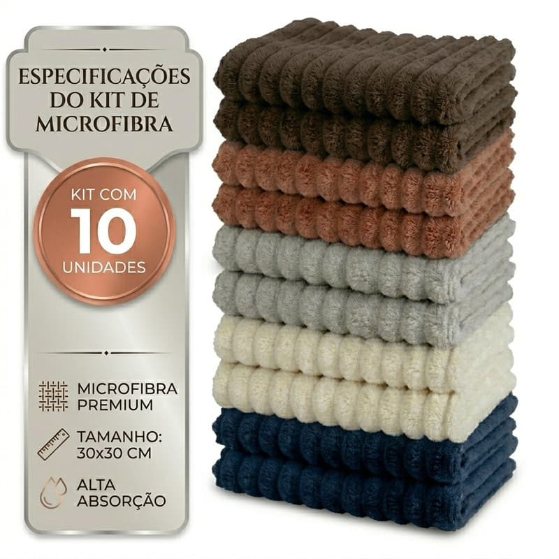 Kit 10 Panos Microfibra Multiuso Cozinha Carro Alta Absorção